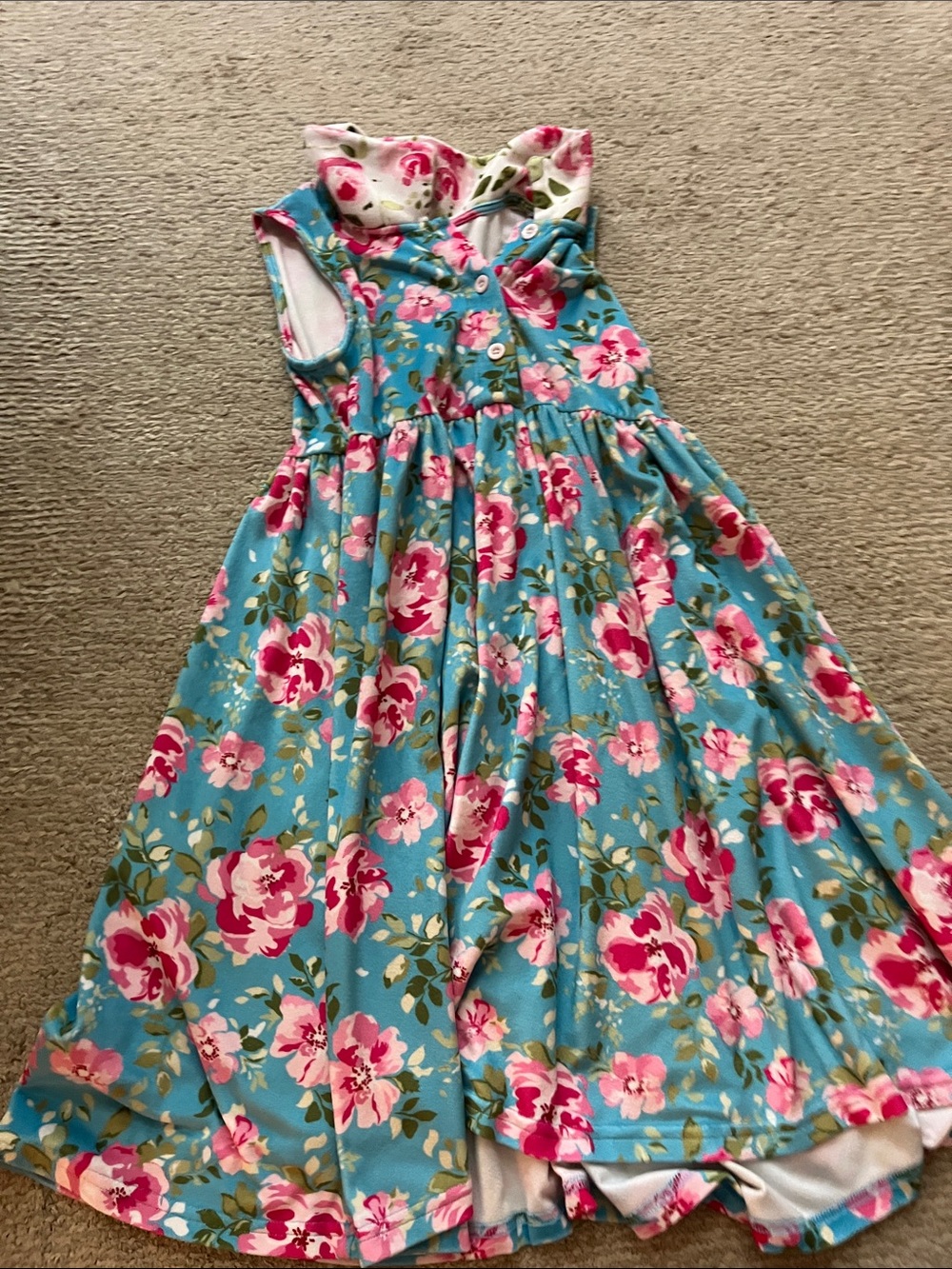 SweetHoney Blue Floral Sundress with Pink Roses